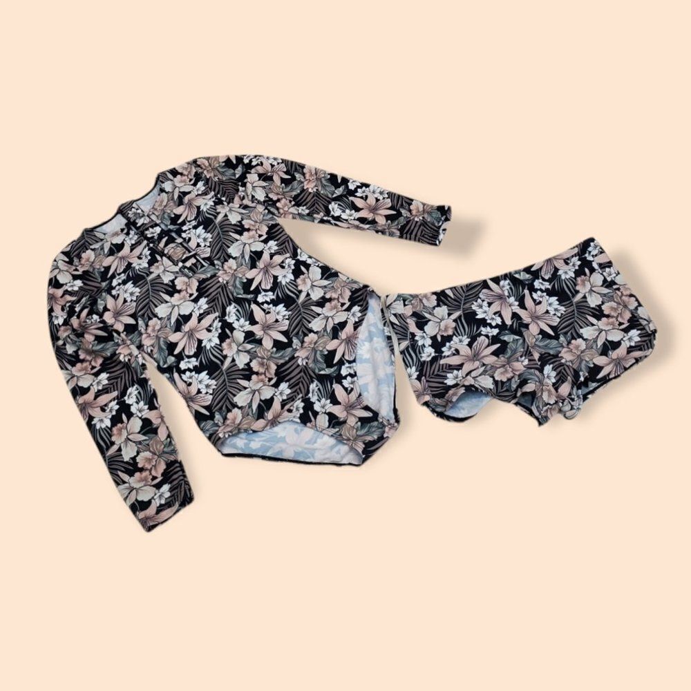 Misfit Retro Floral Cut Out Zipped Rashguard Set G-0191.92 - Picture 3 of 15
